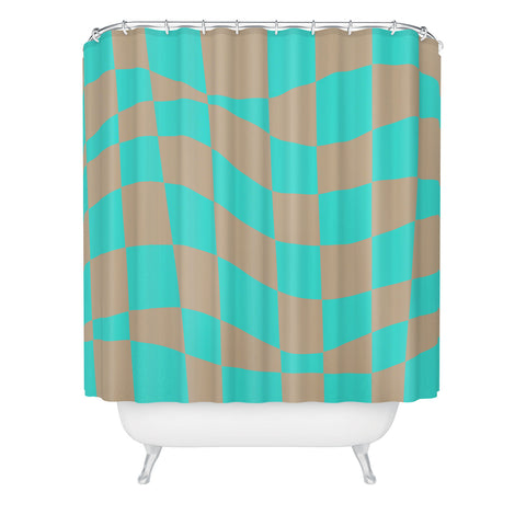 Little Dean Checkered turquoise and brown Shower Curtain