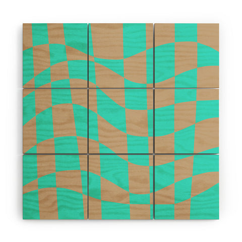 Little Dean Checkered turquoise and brown Wood Wall Mural