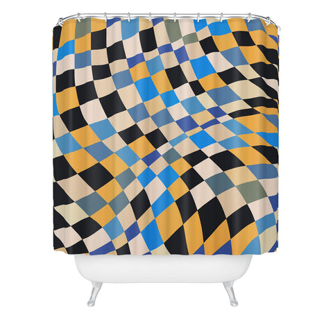 Little Dean Checkers in blue black yellow Shower Curtain