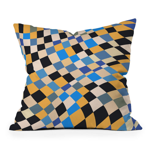 Little Dean Checkers in blue black yellow Throw Pillow