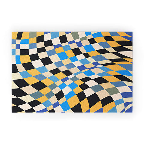 Little Dean Checkers in blue black yellow Welcome Mat