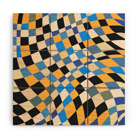 Little Dean Checkers in blue black yellow Wood Wall Mural