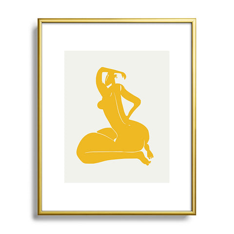 Little Dean Curvy nude in yellow Metal Framed Art Print