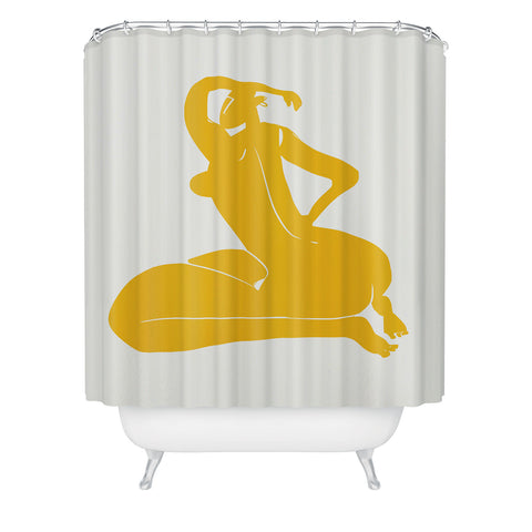 Little Dean Curvy nude in yellow Shower Curtain