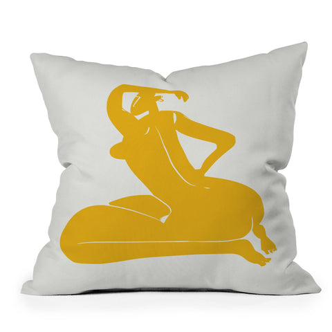 Little Dean Curvy nude in yellow Throw Pillow