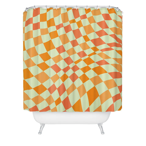 Little Dean Green and orange checkers Shower Curtain