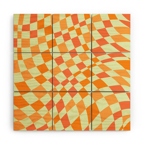 Little Dean Green and orange checkers Wood Wall Mural