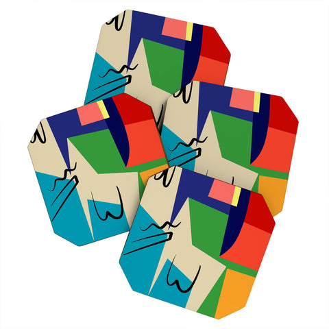 Little Dean Multicolor abstract geometric Coaster Set