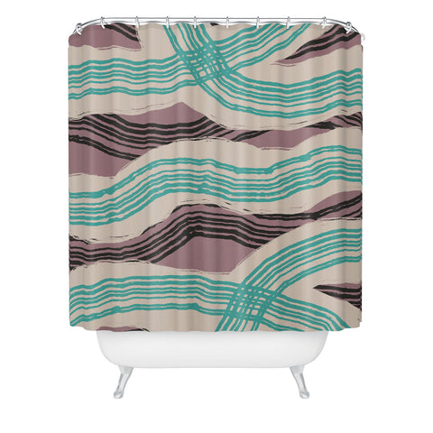 Little Dean Muted pink and green stripe Shower Curtain