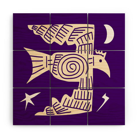 Little Dean Night bird in purple Wood Wall Mural