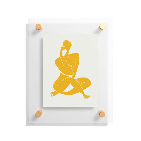 Little Dean Nude sitting in yellow Floating Acrylic Print