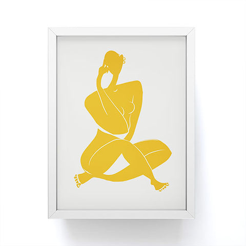 Little Dean Nude sitting in yellow Framed Mini Art Print