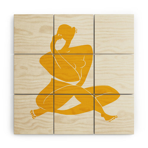 Little Dean Nude sitting in yellow Wood Wall Mural