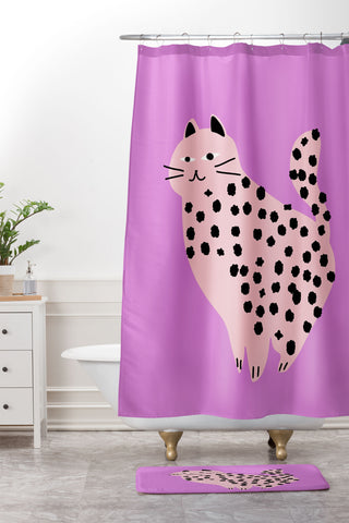 Little Dean Pink power cat Shower Curtain And Mat