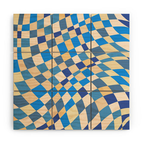 Little Dean Retro blue checkered pattern Wood Wall Mural