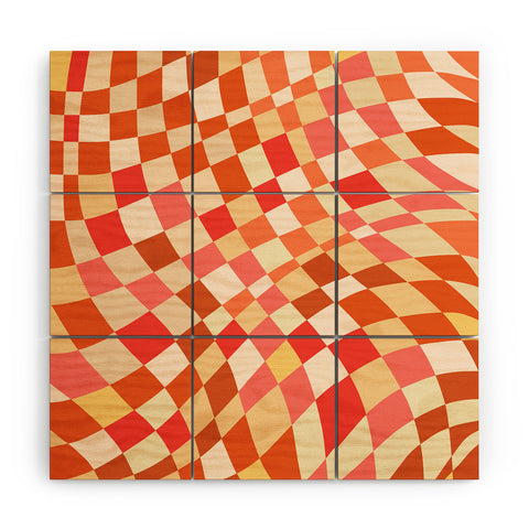 Little Dean Shades of red checker pattern Wood Wall Mural