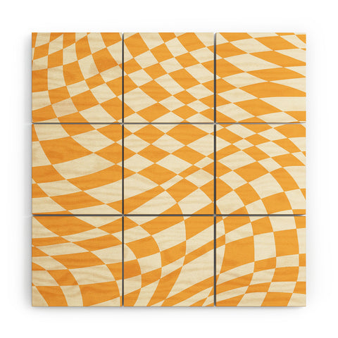 Little Dean Yellow and white checker twist Wood Wall Mural