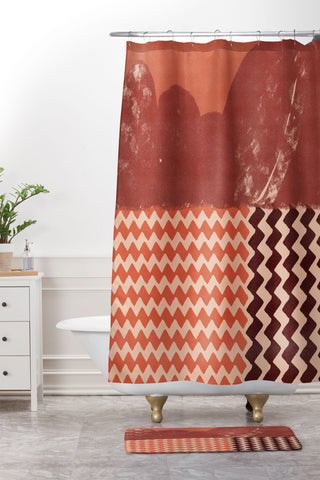 Lola Terracota Abstraction in terracotta Shower Curtain And Mat