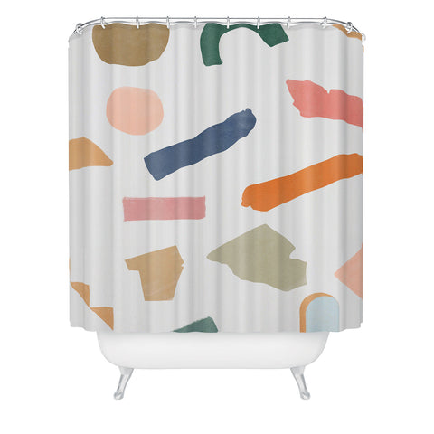 Lola Terracota Mix of color shapes happy Shower Curtain