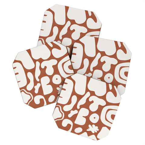 Lola Terracota Terracotta with shapes in offwhite Coaster Set