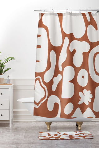 Lola Terracota Terracotta with shapes in offwhite Shower Curtain And Mat