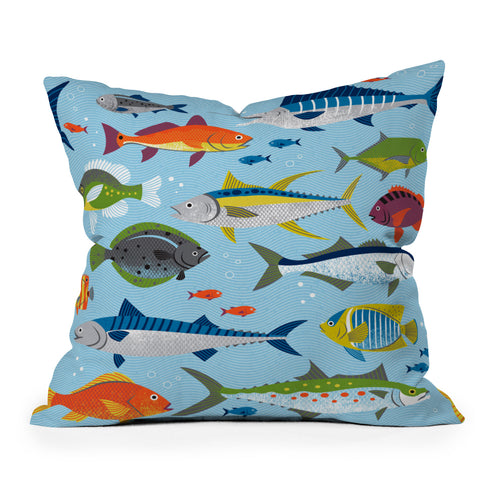 Lucie Rice Fish Frenzy Throw Pillow