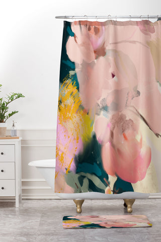 lunetricotee abstract floral inspiration Shower Curtain And Mat