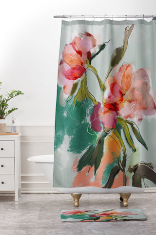 lunetricotee peonies abstract floral Shower Curtain And Mat