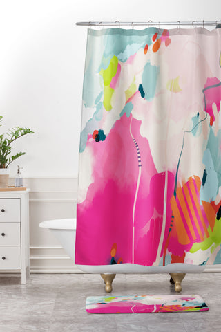 lunetricotee pink sky II Shower Curtain And Mat