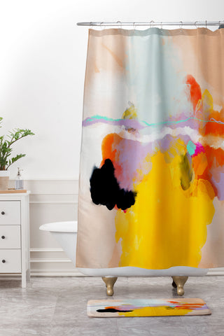 lunetricotee yellow blush abstract Shower Curtain And Mat