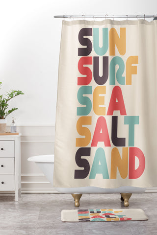 Lyman Creative Co Sun Surf Sea Salt Sand Typography Shower Curtain And Mat
