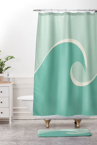 Lyman Creative Co Vintage Teal Wave Shower Curtain And Mat