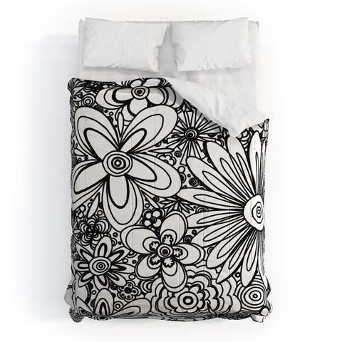 Madart Inc. All Over Flowers Black White Comforter