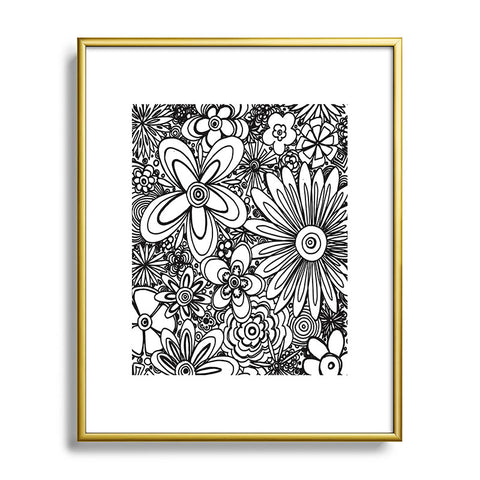 Madart Inc. All Over Flowers Black White Metal Framed Art Print