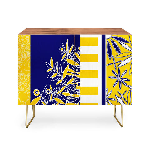 Madart Inc. Blue And Yellow Florals Credenza