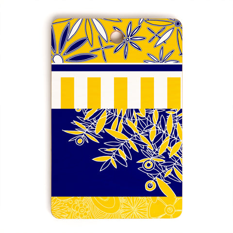 Madart Inc. Blue And Yellow Florals Cutting Board Rectangle