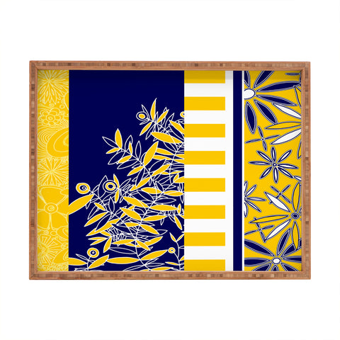 Madart Inc. Blue And Yellow Florals Rectangular Tray