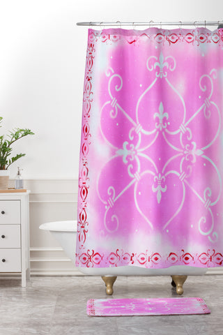 Madart Inc. Garden Delight Pink Fantasy Shower Curtain And Mat