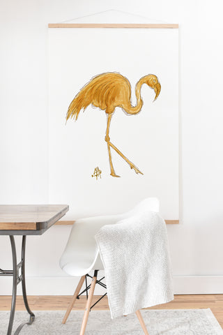 Madart Inc. Gold Flamingo Art Print And Hanger