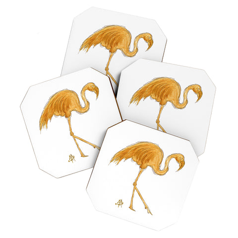 Madart Inc. Gold Flamingo Coaster Set