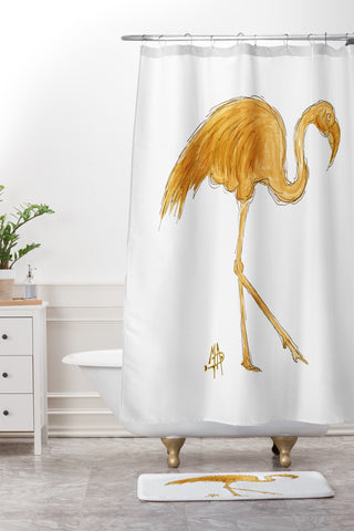 Madart Inc. Gold Flamingo Shower Curtain And Mat