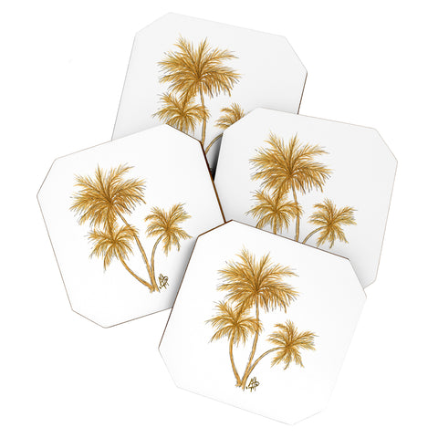 Madart Inc. Gold Palm Trees Coaster Set