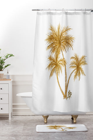 Madart Inc. Gold Palm Trees Shower Curtain And Mat