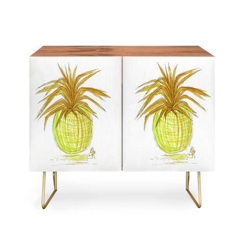 Madart Inc. Green and Gold Pineapple Credenza