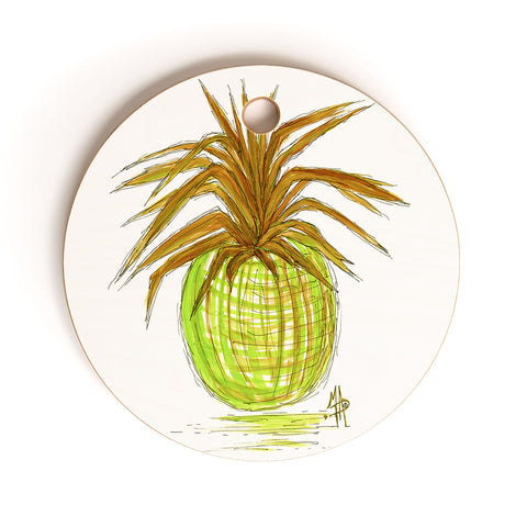 Madart Inc. Green and Gold Pineapple Cutting Board Round