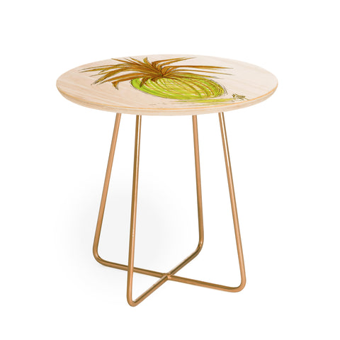 Madart Inc. Green and Gold Pineapple Round Side Table