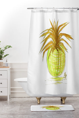 Madart Inc. Green and Gold Pineapple Shower Curtain And Mat