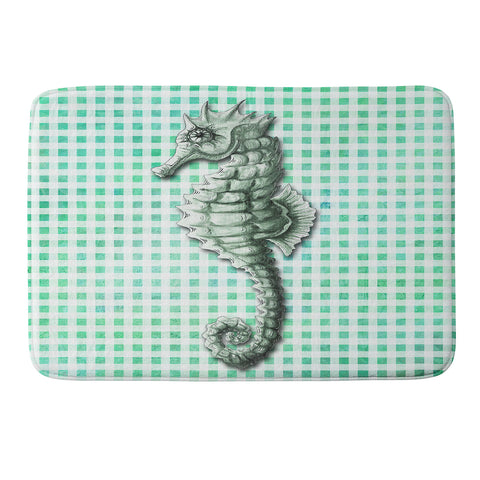 Madart Inc. Green Seahorse Gingham Pattern Memory Foam Bath Mat