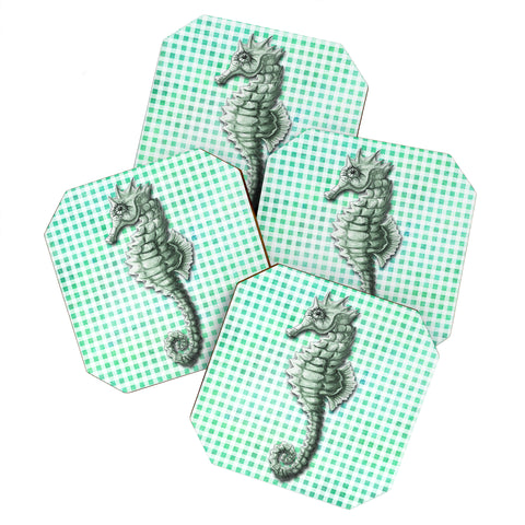Madart Inc. Green Seahorse Gingham Pattern Coaster Set