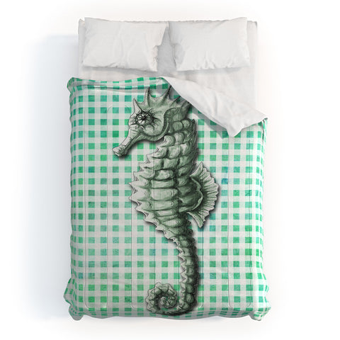 Madart Inc. Green Seahorse Gingham Pattern Comforter
